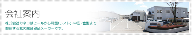 会社案内　株式会社カネコはヒールから靴型(ラスト)・中底・金型まで製造する靴の総合部品メーカーです。